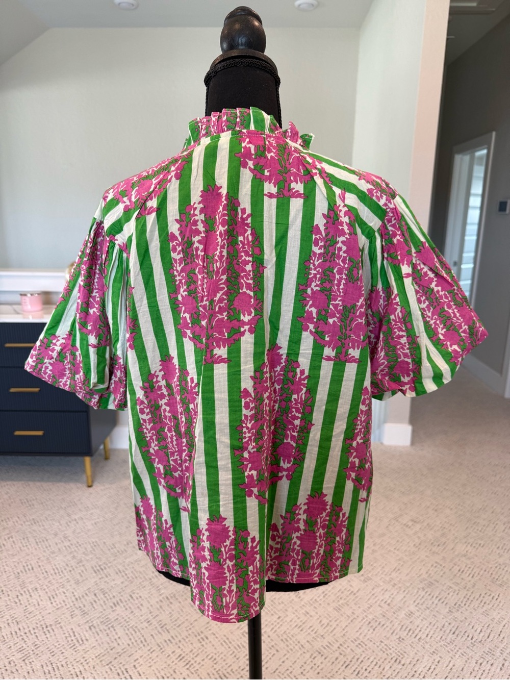 THML Striped Green & Pink Floral Button-Front Blouse - Picture 5 of 8